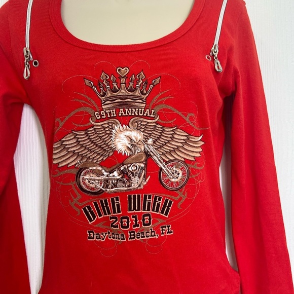 Biker Design - 2010 Bike Week Daytona Beach Florida Red Zipper Long Sleeve Top S - Picture 6 of 10